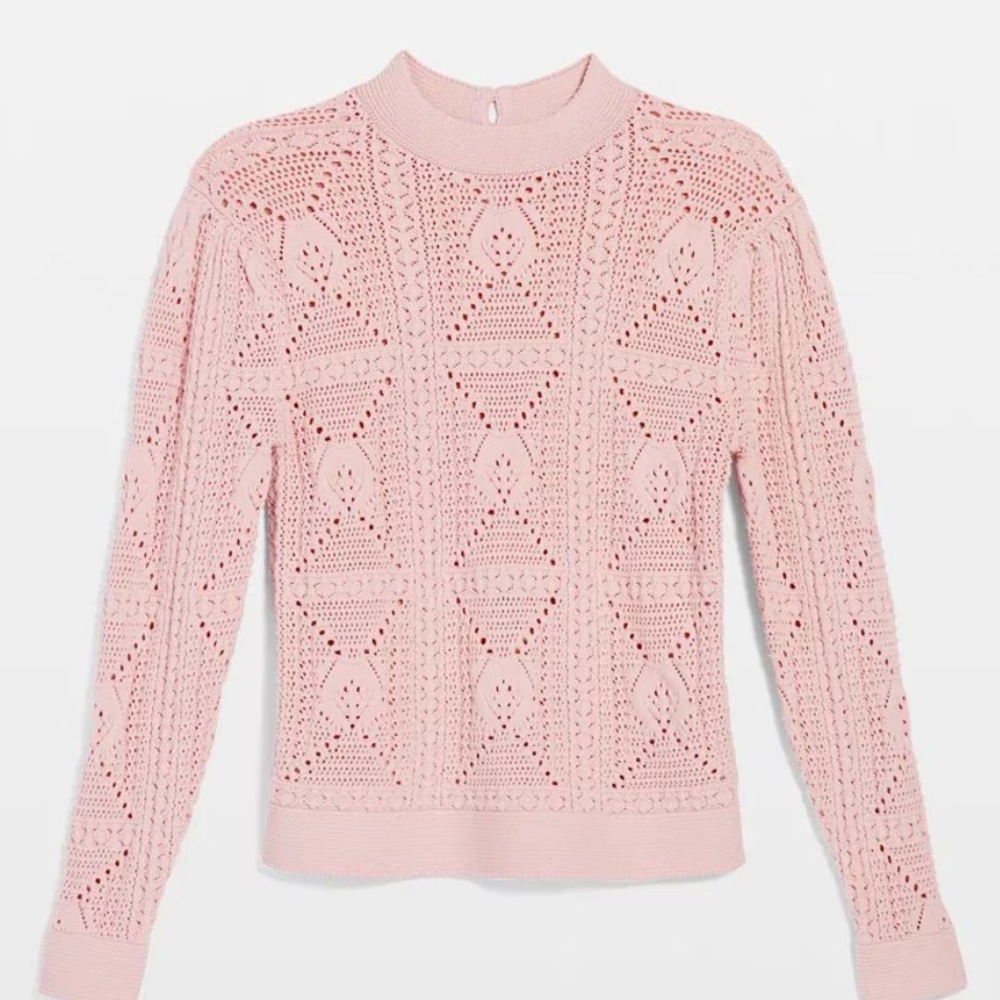 Rose smoke Mock Neck Pointelle Sweater